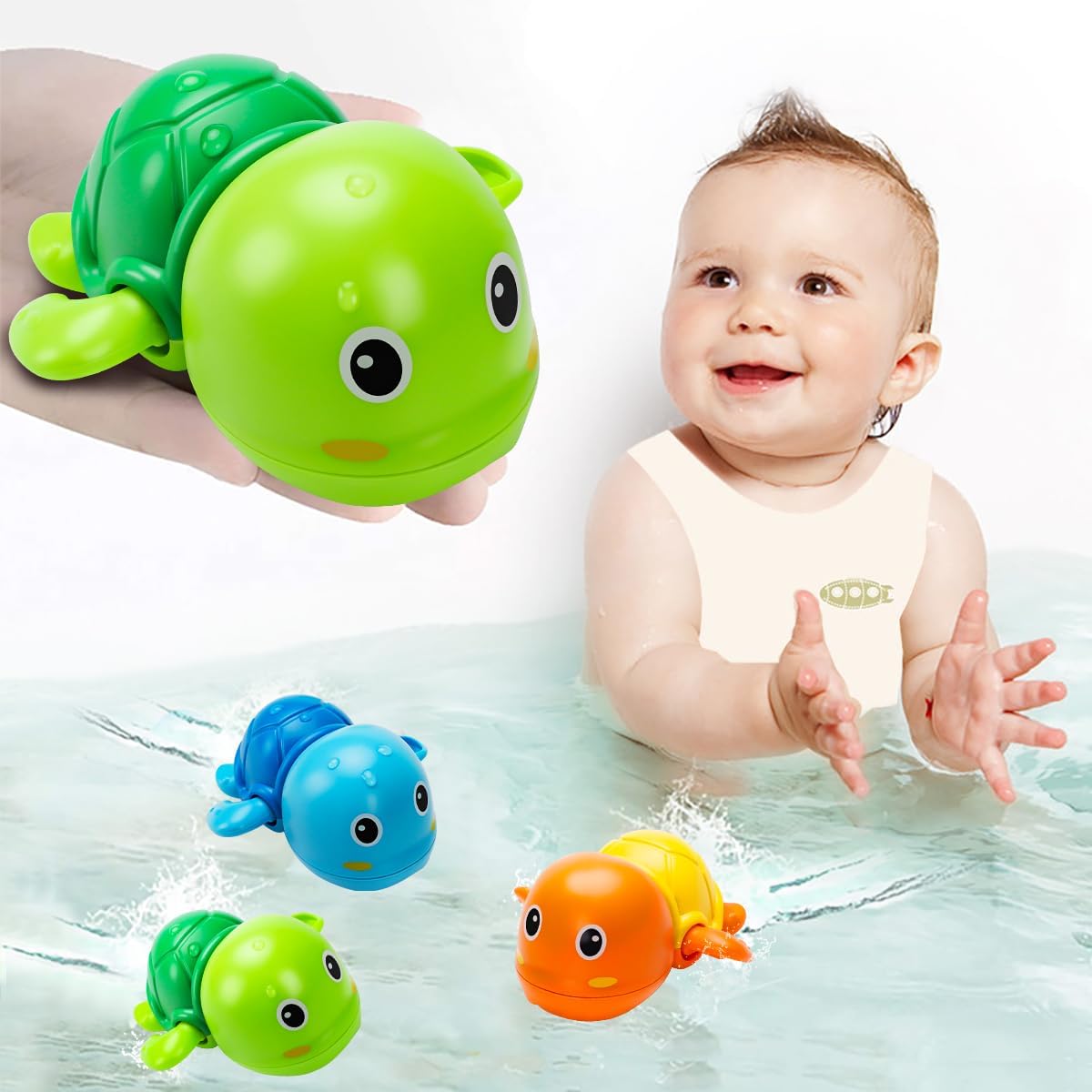 JA53 Bath Toys, Cute Swimming Turtle Baby Bath Toys for Toddler 1-3, Water Pool Floating Wind Up Toys for 1 Year Old Boy Girl Gifts, Infant Toddlers Kids Bathtub Toys, 3 Pack - Image 1