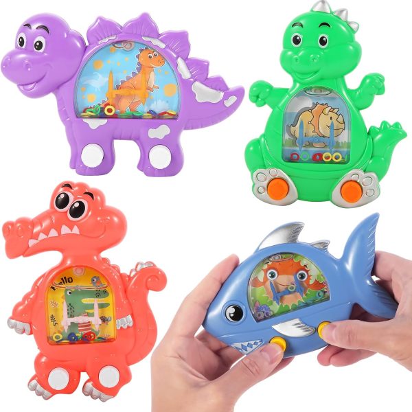4 Pcs Animals Dinosaur Handheld Water Games, Water Toss Ring Game Aqua Toy Retro Pastime Toys for Kids Adults Portable Travel Game, Christmas Stocking Stuffers Dinosaur Toys Gifts Party Favors