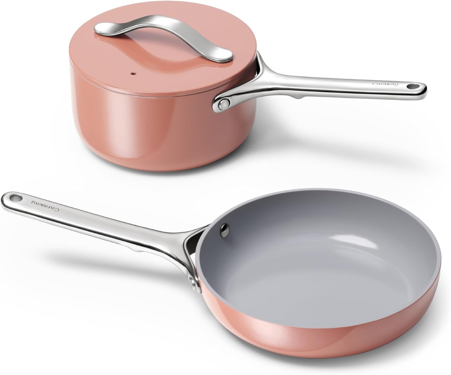 JA62 Caraway Mini Cookware Set - Non-Stick Ceramic Fry Pan (1.05 qt, 8") & Sauce Pan (1.75 qt) - Non Toxic, PTFE & PFOA Free - Oven Safe & Stovetop Agnostic (Gas, Electric & Induction) - Perracotta - Image 1