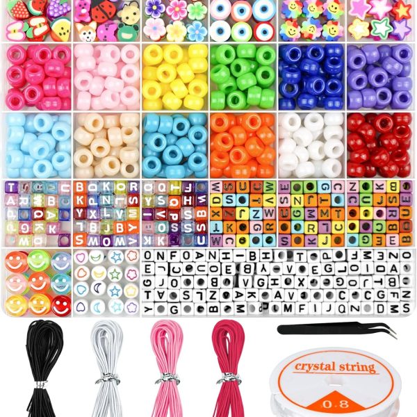 Dowsabel Bracelet Making Kit, Beads for Bracelets Making Pony, Kandi, Polymer Clay, Smile Face & Letter Beads for Jewelry Making, DIY Arts and Crafts Gifts Toys for Girls Age 6-12