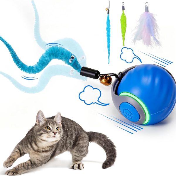 BABORUI Interactive Cat Toy Ball - Automatic Interactive Cat Toys for Indoor Cats with 3 Tails, 2 Speeds Rechargeable Cat Enrichment Toys for Small/Medium/Large Cats to Keep Them Busy(Blue)