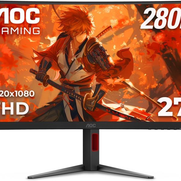 AOC C27G4ZH 27" Curved Frameless Ultra-Fast Gaming Monitor, FHD 1080p, 0.3ms HDMI 240Hz/DP 280Hz, 1500R, AMD FreeSync, HDR, Height Adjustable, 3-Year Zero Dead Pixel Guarantee