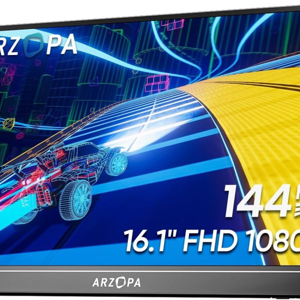 ARZOPA 16.1'' 144Hz Portable Gaming Monitor, 106% sRGB 1080P FHD Kickstand Portable Monitor with HDR, Ultra Slim, Eye Care, External Second Screen for Laptop, PC, PS5, Mac, Xbox-Z1FC
