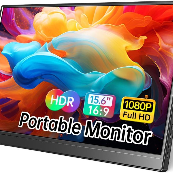 Portable Monitor 15.6 Inch 1080P USB-C HDMI Ultra-Slim Travel Monitor with Kickstand, Compatible with Xbox, Laptop, PC, Mac Phone, PS, Swich IPS Ultra-Thin Zero Frame Gaming Monitor