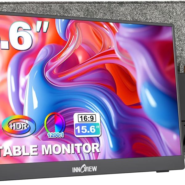 InnoView Portable Monitor 15.6" 1080P for Laptop with Protective Sleeve, Built-in 90° Adjustable Stand USB C HDMI Ultra-Slim Portable Laptop Monitor for MacBook Phone PS Xbox Switch