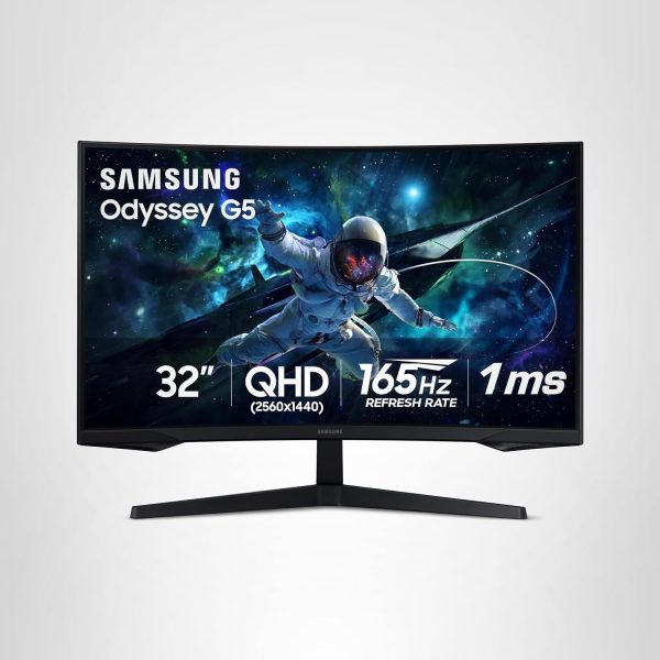 SAMSUNG 32" Odyssey G55C Series QHD 1000R Curved Gaming Monitor, 1ms(MPRT), HDR10, 165Hz, AMD Radeon FreeSync, Eye Care, Glare Free, Sharp Resolution LS32CG550ENXZA