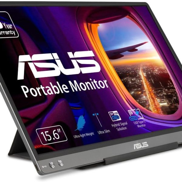 ASUS ZenScreen 15.6” 1080P Portable USB Monitor (MB16ACE) - Full HD (1920 x 1080), IPS, USB Type-C, Eye Care, Anti-Glare Surface, Lite Smart Case, External screen for laptop, 3-Year Warranty,Dark Gray
