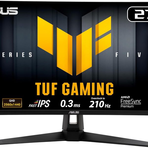 ASUS TUF Gaming 27” 1440P Monitor (VG27AQL5A) – QHD (2560 x 1440), 210Hz, 0.3ms, Fast IPS, Extreme Low Motion Blur Sync, Speakers, DisplayWidget Center, Gaming AI, Height Adjustment, 3 yr Warranty