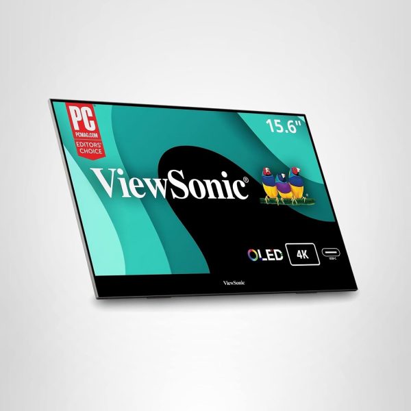 ViewSonic VX1655-4K-OLED 15.6 Inch 4K UHD Portable OLED Monitor with 2 Way Powered 60W USB C, Mini HDMI, Dual Speakers, and Built-in Stand with Magnetic Cover