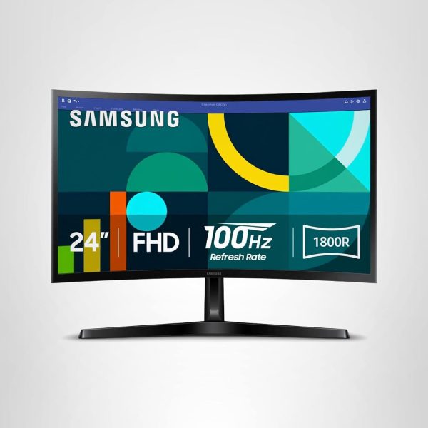 SAMSUNG 24" Essential S3 (S36GD) Series FHD 1800R Curved Computer Monitor, 100Hz, Game Mode, Advanced Eye Comfort, HDMI and D-sub Ports, LS24D366GANXZA