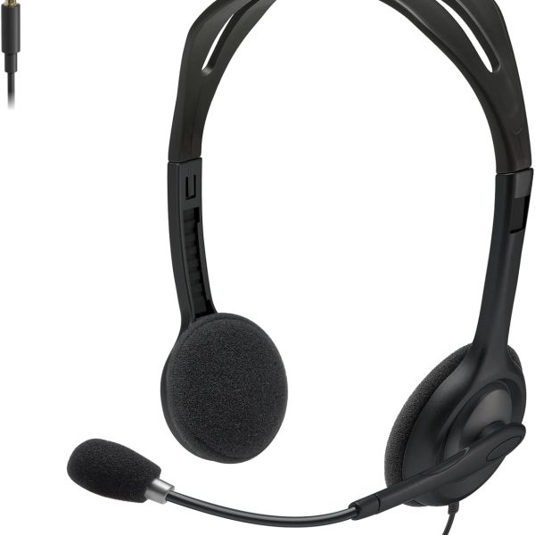 Logitech H111 Wired Headset, Stereo Headphones with Noise-Cancelling Microphone, 3.5 mm Audio Jack, PC/Mac/Laptop/Smartphone/Tablet - Black