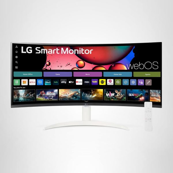 LG 34SR60QC-W 34-inch QHD (3440x1440) Curved Smart Monitor with Streaming, UltraWide Screen, webOS, HDR10, 100Hz, Built-in Speaker, AirPlay2, Screen Share, Bluetooth, ThinQ App, White