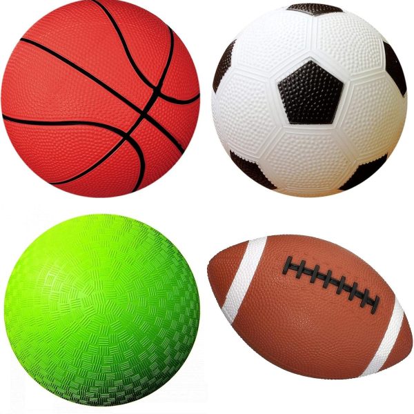 AppleRound 4-Pack Sports Balls for Toddlers & Kids with Pump – 5-Inch Soccer Ball, Basketball, Playground Ball & 6.5-Inch Football – Soft Small Balls for Indoor/Outdoor Play (Ages 2-7)