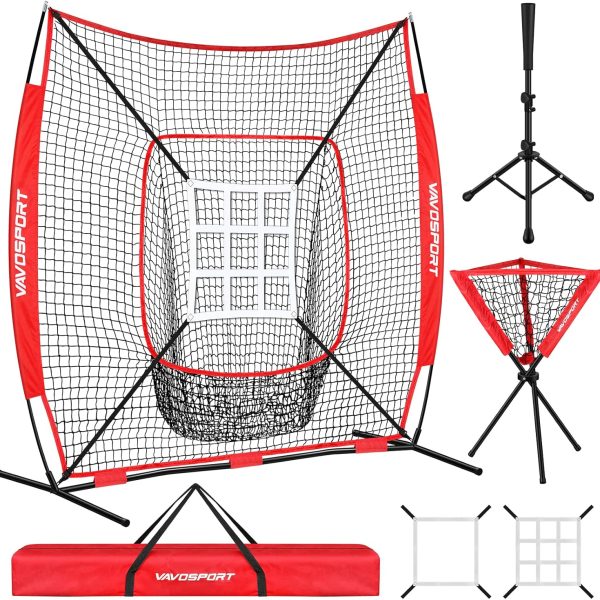 7x7' Baseball Net Set - Portable Softball & Baseball Net, Batting Tee, Ball Caddy, Strike Zone, Training Equipment for Youth Practice