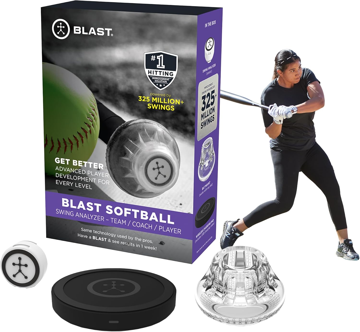 Ja040 Blast Softball Swing Analyzer - Improve Your Swing at Every Level - Real-time Feedback, Swing Metrics, Video Capture Highlights, Track Performance (GEN3 Sensor) - Image 1