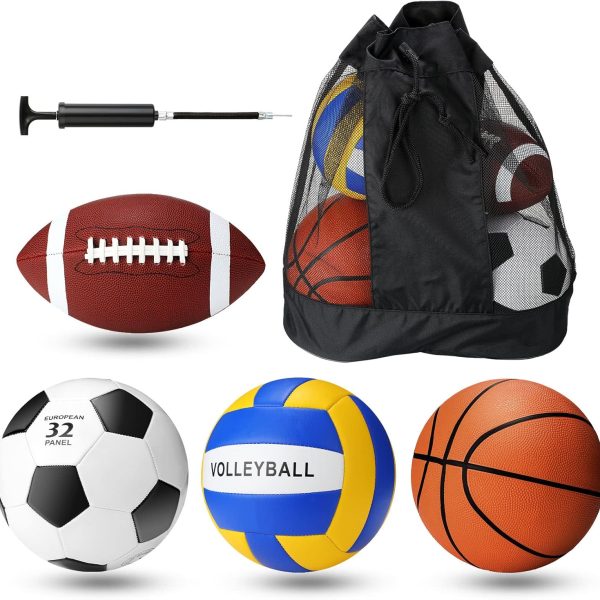 Jerify 4 Pcs Sport Balls Set Official Size Athletic Balls Include Soccer, Football, Basketball, Volleyball for Indoor Outdoor Game Youth Adult Operation Christmas Ball Gifts