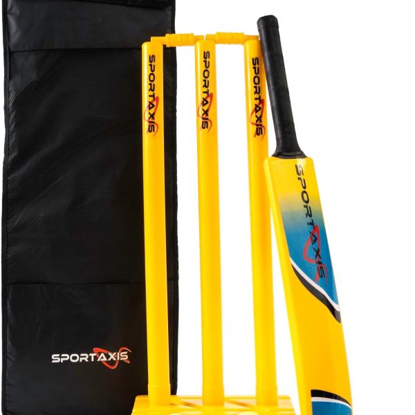 SPORTAXIS Premium Backyard Cricket Set - Beach Cricket - Set Includes 1 Bat, 2 Balls, Stumps with Stand & Bails - Comes with Carry Bag - Perfect for Outdoor Sports & Beach Play
