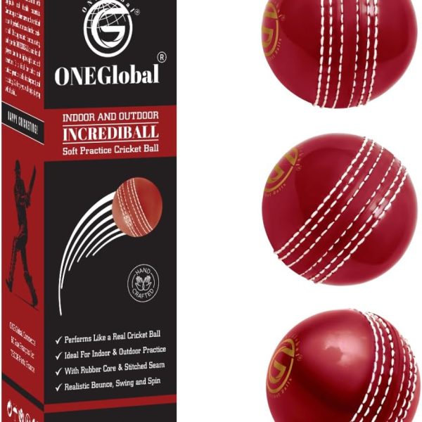 Soft Rubber Cricket Ball for Practice | Outdoor & Indoor Practice Cricket Ball with Core & Stitched Seam | Realistic Feel, True Bounce & Swing for Practice, Honing Skills & Family Fun