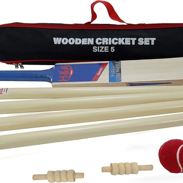 H&A Sports Kids Wooden Cricket Set Size 3 & 5