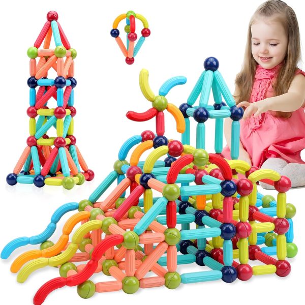 COUOMOXA Magnetic Building Blocks for Kids: Magnetic Stick Montessori Game for 3 4 5 Years Old Toddlers - STEM Starter Toy for Kids Age 3-5 Preschool - Birthday Gift for Boys Girls