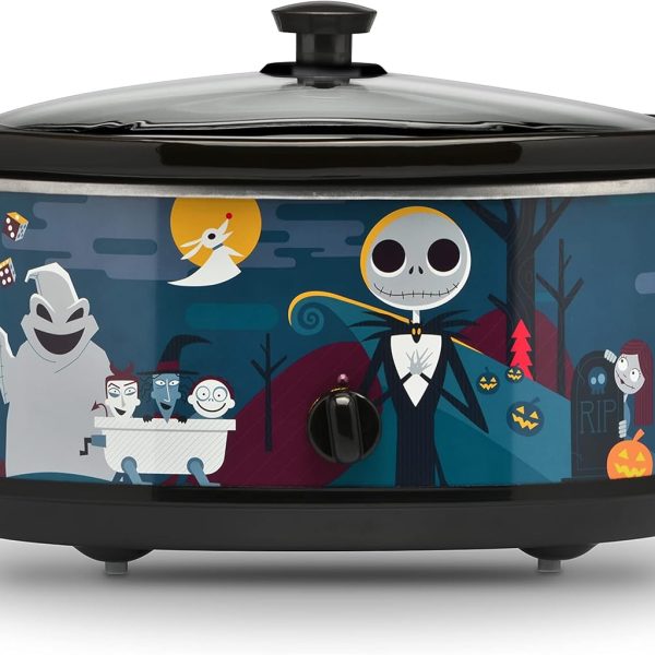 Disney The Nightmare Before Christmas 7-Quart Oogie Boogie Slow Cooker by Select Brands - Food Warmer for Parties - Low, High & Warm Heat Settings - Kitchen Essential for Home-Cooked Meals