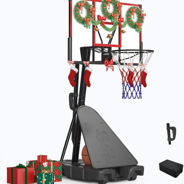 Basketball Hoop 4.4-10FT 8 Levels Adjustable Basketball Goal, 45’’PC Shatterproof Backboard Outdoor Basket Ball Hoop Indoor w/Basketball Accessories Net Rim, Toddler Basketball Hoop for Kids