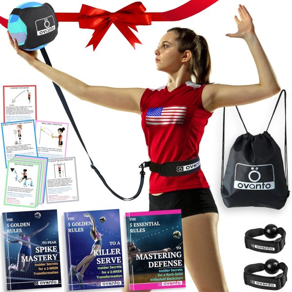 OVANTO Volleyball Training Equipment Aid – Solo Volleyball Equipment in 4 Styles to Serve, Spike, Set and Pass Like a Pro - Adjustable Volleyball Practice Equipment Gift for Beginners & Experts
