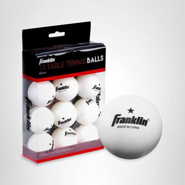 Franklin Sports Ping Pong Balls - Official Size + Weight White 40mm Table Tennis One Star Professional Durable High Performance 12 Count (Pack of 1) Packaging may vary, White