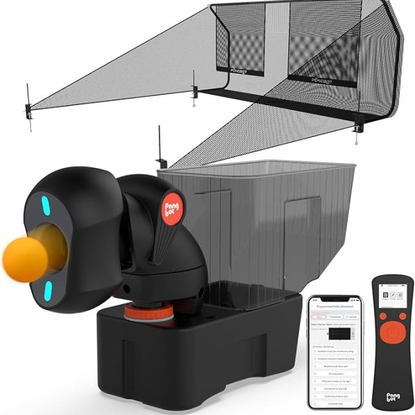 PONGBOT Table Tennis Robot with Net, Ping Pong Machine, Remote/App Control, 264 Pre-Saved Drills, Custom Drills