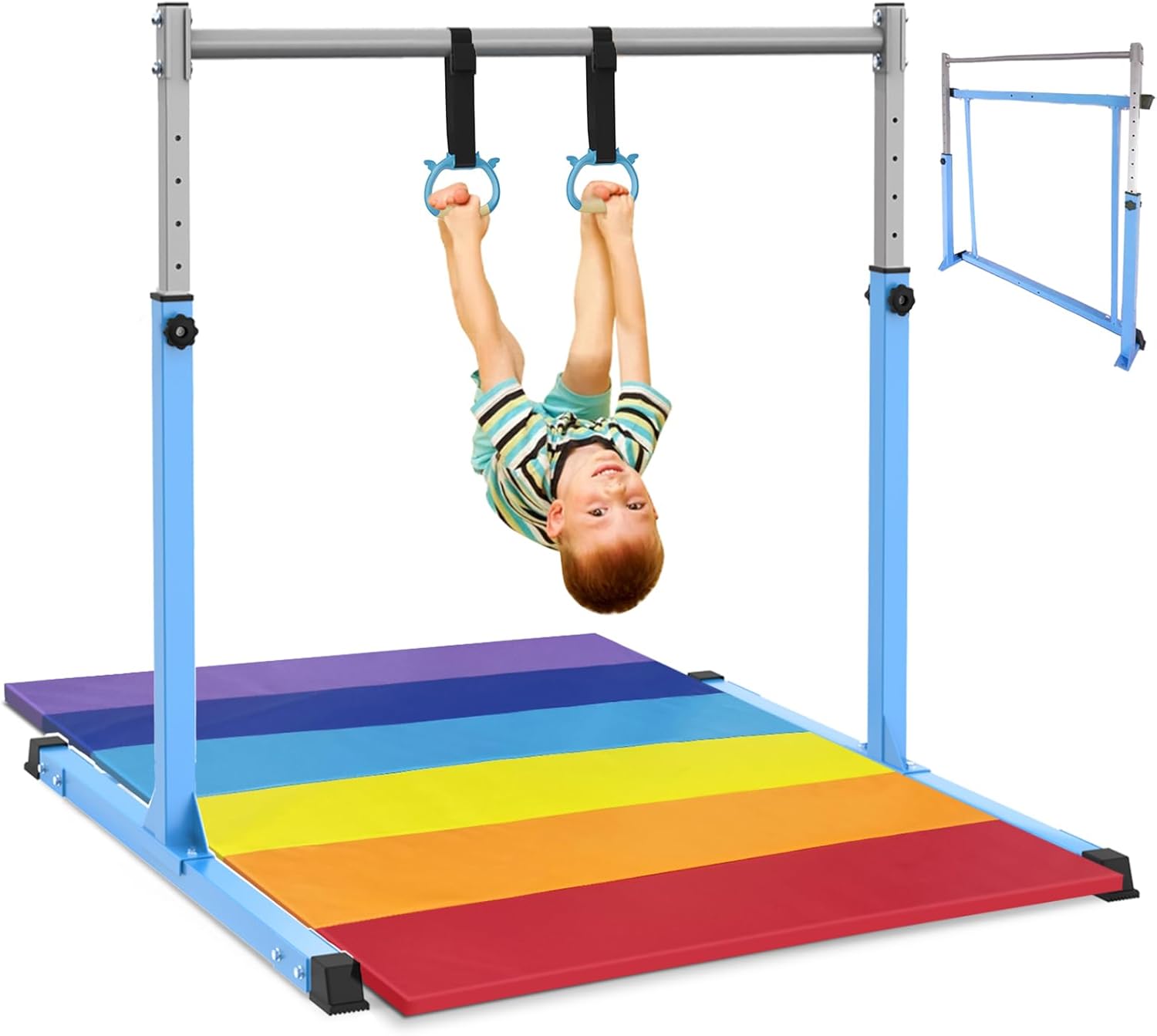 Ja187 Safly Fun Gymnastics Bar for Kids Ages 3-15 for Home - Steady Steel Construction, Anti-Slip, Easy to Assemble, 3' to 5' Adjustable Height - Image 1