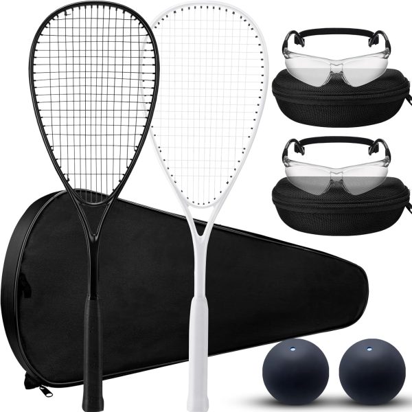 2 Pack Beginner Squash Racquet Set Includes 2 Racquets with Racket Bags, 2 Anti Fog Goggles with Cases, and 2 Blue Dot Squash Ball for Beginners, Training, and Recreational Play
