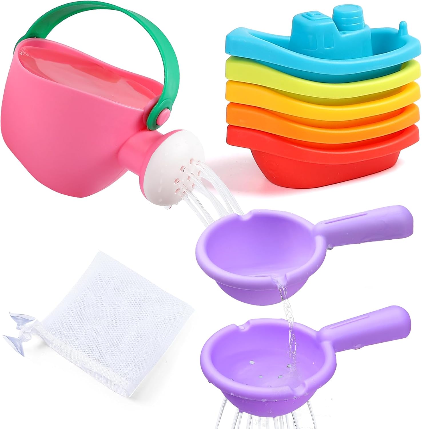 Ja27 Baby Bath Toys for Kids Ages 1-3 8PCS Toddler Bath Toys Mold Free and 1PCS Toy Storage Net Bag Bathtub Shower Floating Water Toys for 6 Months Up Boy Girl Gifts (Color Random) - Image 1