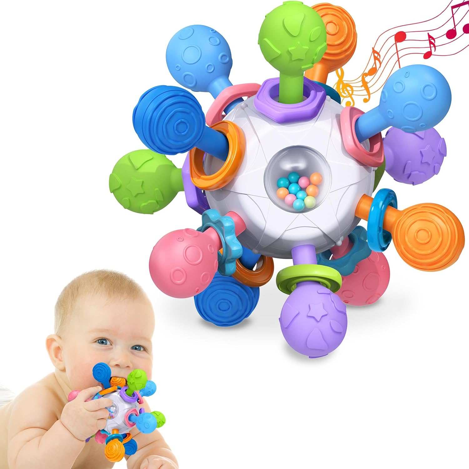 Ja55 Baby Teething Toys for 0-6 6-12 Months Ages 0-2, Tummy Time Montessori Toys for Babies 0 3 6 9 12 18 Months, Newborn Infant Sensory Toys, Baby Stocking Stuffers Gifts for Boys Girls - Image 1