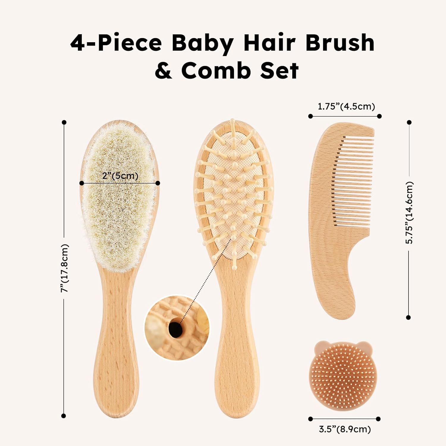LEO156 Yoofoss 4 Piece Baby Brush and Comb Set, Wooden Baby Brush with Natural Ultra Soft Goat Hair, Baby Hair Brush for Newborn, Baby Brush Set for Boy Girl - Image 1