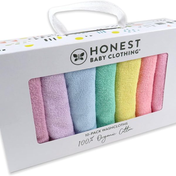 HonestBaby 10-Pack Terry Wash Cloths in Gift Box 100% Organic Cotton for Infant Baby Boys, Girls, 10-Pack Rainbow Pinks, One Size