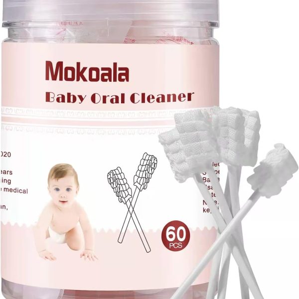 60Pcs Baby Tongue Cleaner, Baby Toothbrush, Disposable Infant Mouth Cleaner, Soft Gauze Toohthbrush Toddler Oral Cleaning Stick Dental Care for 0-36 Month Newborn