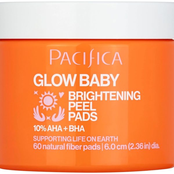 Pacifica Glow Baby Brightening Peel Pads - 10% AHA and BHA Glycolic Acid and Salicylic Acid Exfoliating Pads, Skin Care Cotton Rounds Exfoliator for Skin Resurfacing, Helps Minimize Pores - 60 Count