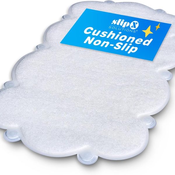 SlipX Solutions Cloud Shaped Kid & Baby Bath Mat for Tub & Shower 17” x 29”, Non-Slip Bathmat, Soft Loofah Cushioning for Sensitive Feet, Built-in Product Protection, Machine Washable, White