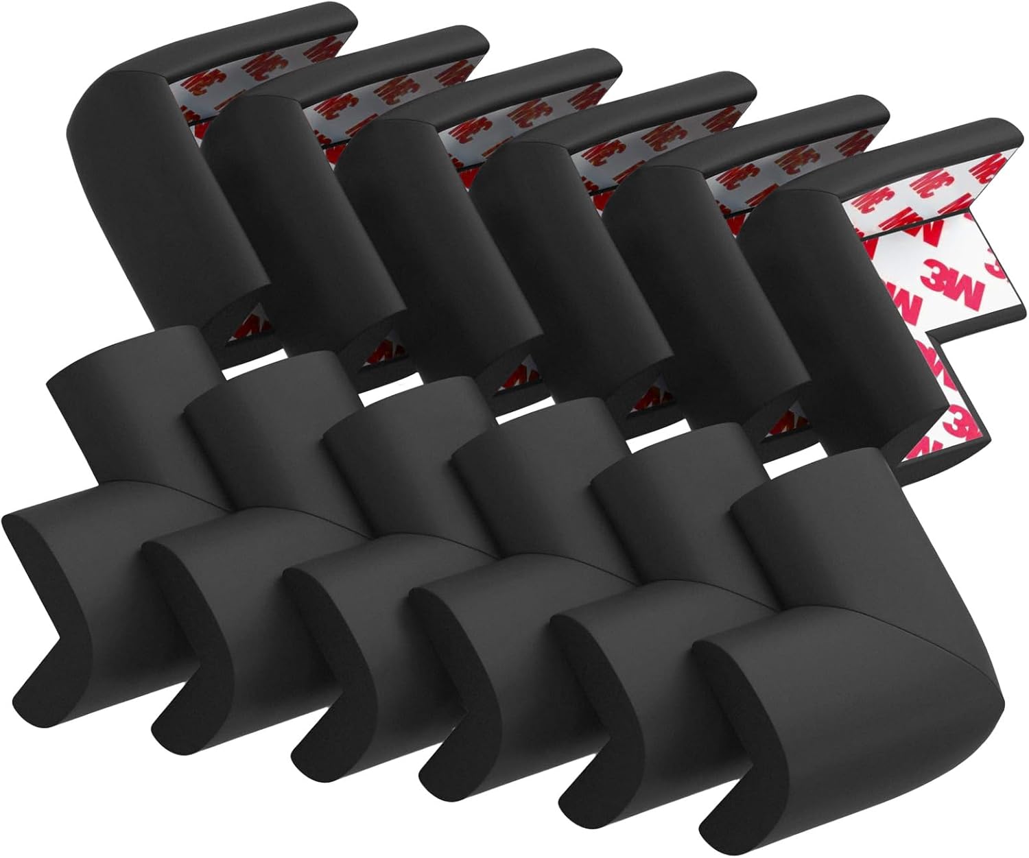 LEO263 12 Pack Soft Corner Protector Baby Proofing Edge and Corner Guards, Safety Pre-Taped Rubber Foam Furniture Bumper for Fireplace, Table, Stair, Cabinet (Black) - Image 1