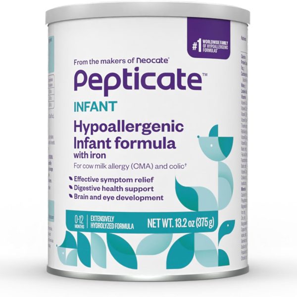 Pepticate Baby Formula, Hypoallergenic Powdered Infant Formula for Cow Milk Allergy, with Omega 3 DHA, ARA, Iron & Prebiotics, 13.2oz