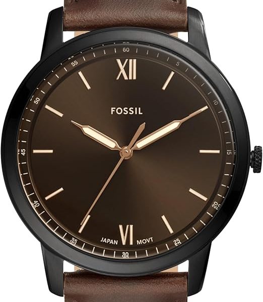 Fossil Men's Minimalist Quartz Stainless Steel and Leather Three-Hand Watch