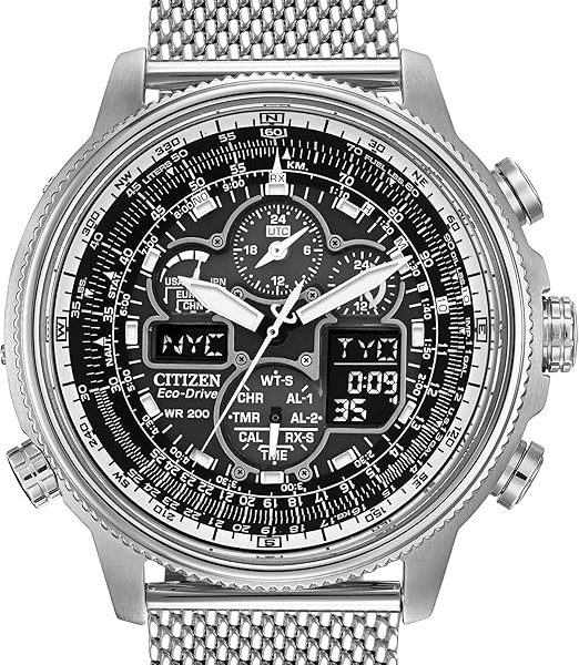 Citizen Eco Drive Navihawk Black Dial SS Chrono Quartz Men's Watch JY8030-83E