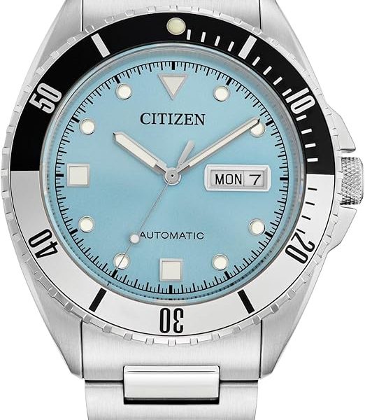 Citizen Men's Automatic Stainless Steel Watch, Light Blue Dial, Black and Silver Bezel, 3 Hand, Day/Date (Model: NH7530-52L)