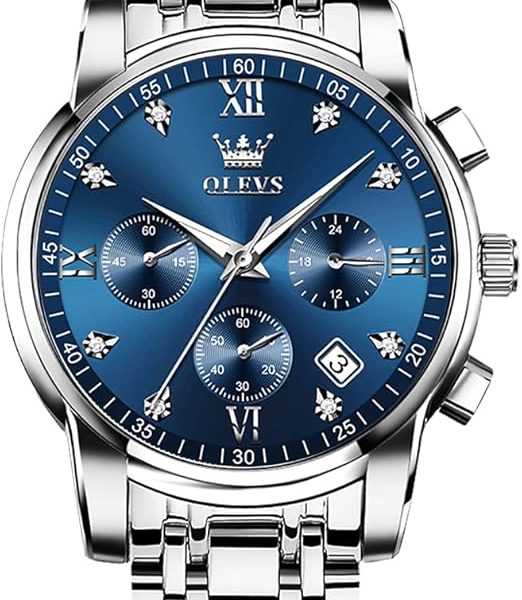 OLEVS Men's Stainless Steel Chronograph Watch, Big Face Gold Silver Black Tone Easy to Read Analog Quartz Watch, Luxury Waterproof Date Diamond Roman Arabic Numerals Dial Dress Watch for Men