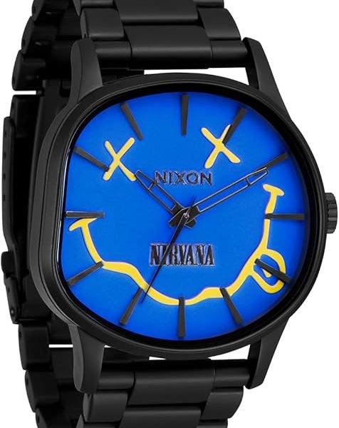 NIXON x Nirvana Smiley Sentry Wobble A1417- Mens Japanese Quartz Watch- (42mm Face, 23mm-20mm Stainless Steel Band