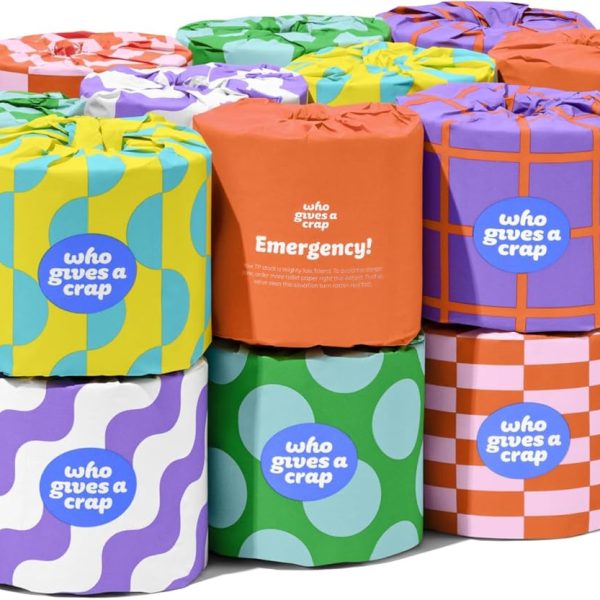 Who Gives A Crap | 100% Recycled Toilet Paper, 24 Rolls, 330 Sheets, Biodegradable & Ecofriendly, Soft & Strong, Virgin Tree Free, Bulk Toilet Paper