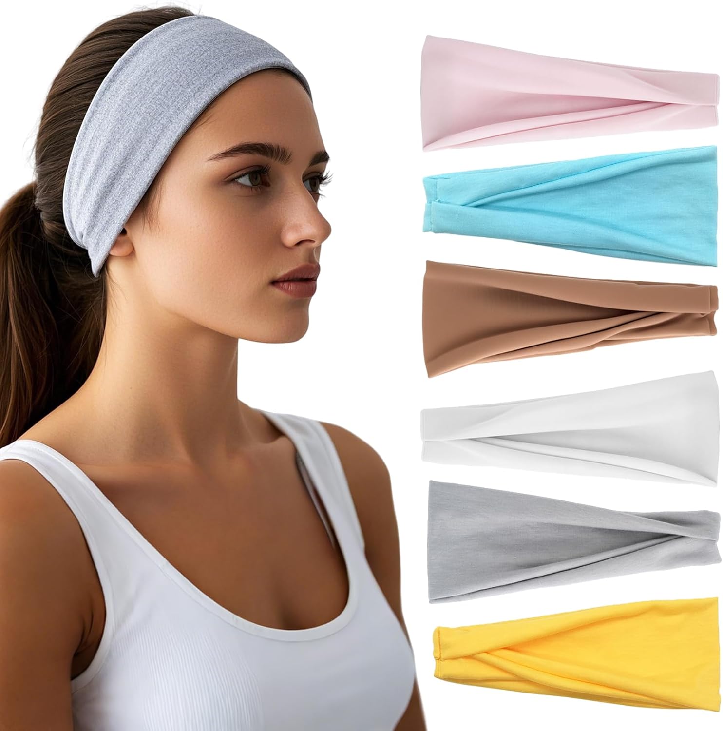SH456 Headbands for Women - 6 Pack Wide Elastic Hair Bands | Stretchy Sweatbands Hair Bands | Soft Sports Thin Head Bands | Non-Slip Accessories Bands for Fashion, Washing Face, Workouts, Yoga, Daily Use - Image 1