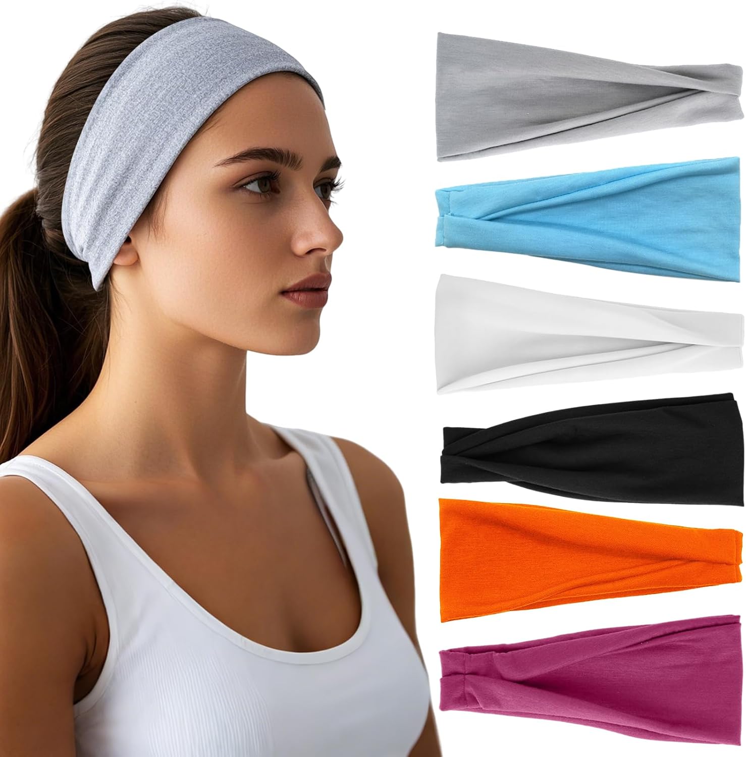 SH457 Headbands for Women - 6 Pack Wide Elastic Hair Bands | Stretchy Sweatbands Hair Bands | Soft Sports Thin Head Bands | Non-Slip Accessories Bands for Fashion, Washing Face, Workouts, Yoga, Daily Use - Image 1