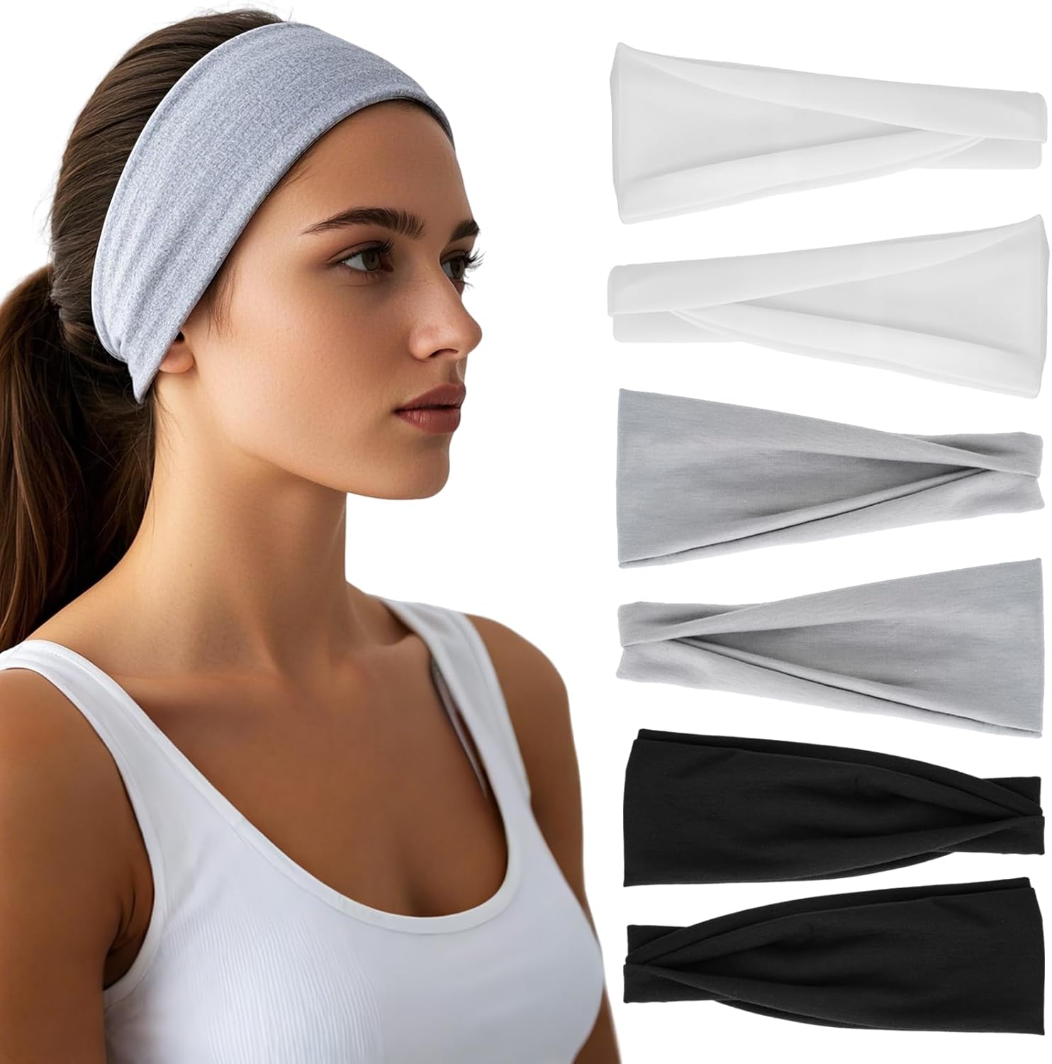 SH458 Headbands for Women - 6 Pack Wide Elastic Hair Bands | Stretchy Sweatbands Hair Bands | Soft Sports Thin Head Bands | Non-Slip Accessories Bands for Fashion, Washing Face, Workouts, Yoga, Daily Use - Image 1