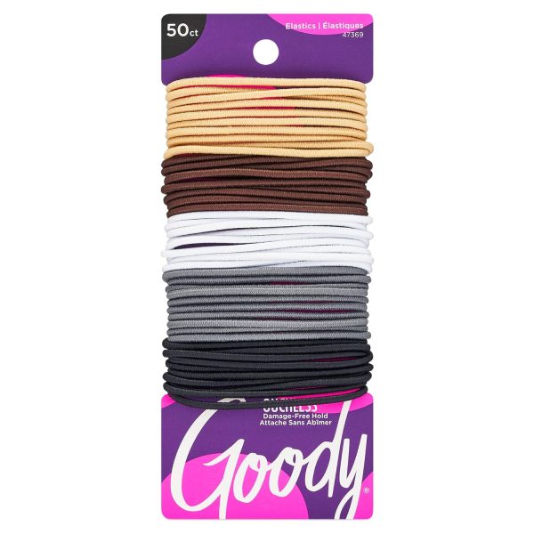 Goody Ouchless Hair Elastics – No Pull, No Breakage, Tangle-Free Hold for Fine Hair – 50 Count, Assorted Neutrals, Long-Lasting Ponytail Holders for Women & Men
